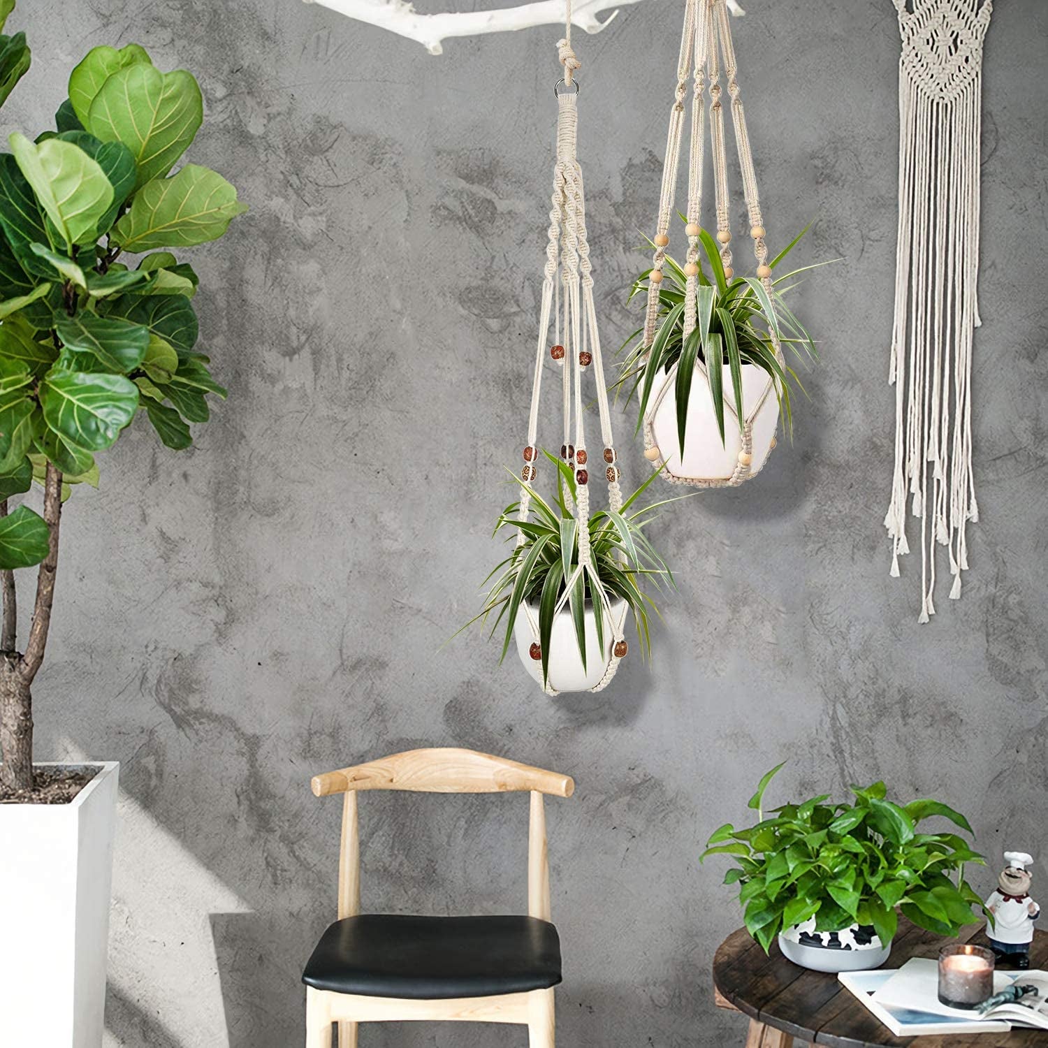 Macrame Plant Hanger Set - 2 Decorative Indoor Planters for Home Decor