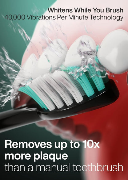 Black Series Ultra Whitening Electric Toothbrush - ADA Accepted with 8 Brush Heads and Travel Case - 40,000 VPM Motor, Wireless Charging, 4 Modes with Smart Timer