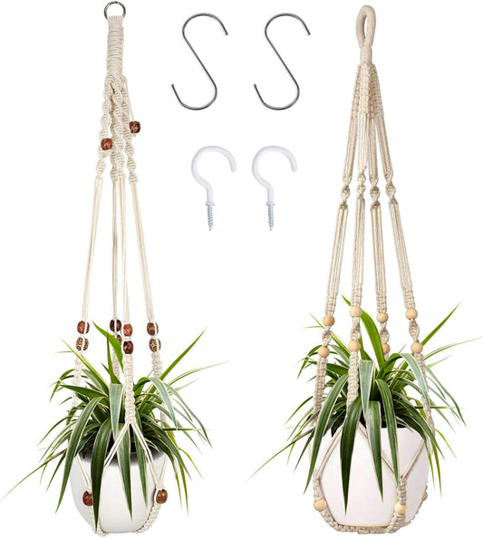 Macrame Plant Hanger Set - 2 Decorative Indoor Planters for Home Decor