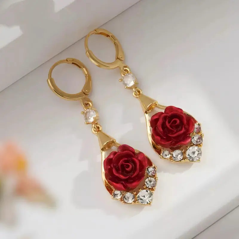 Rose Drop Earrings 14K Gold Plated Sparkling Crystal Tassel Design, Chic Elegant Fashion Jewelry Water Drop Earrings for Women 2025 DZEH4322