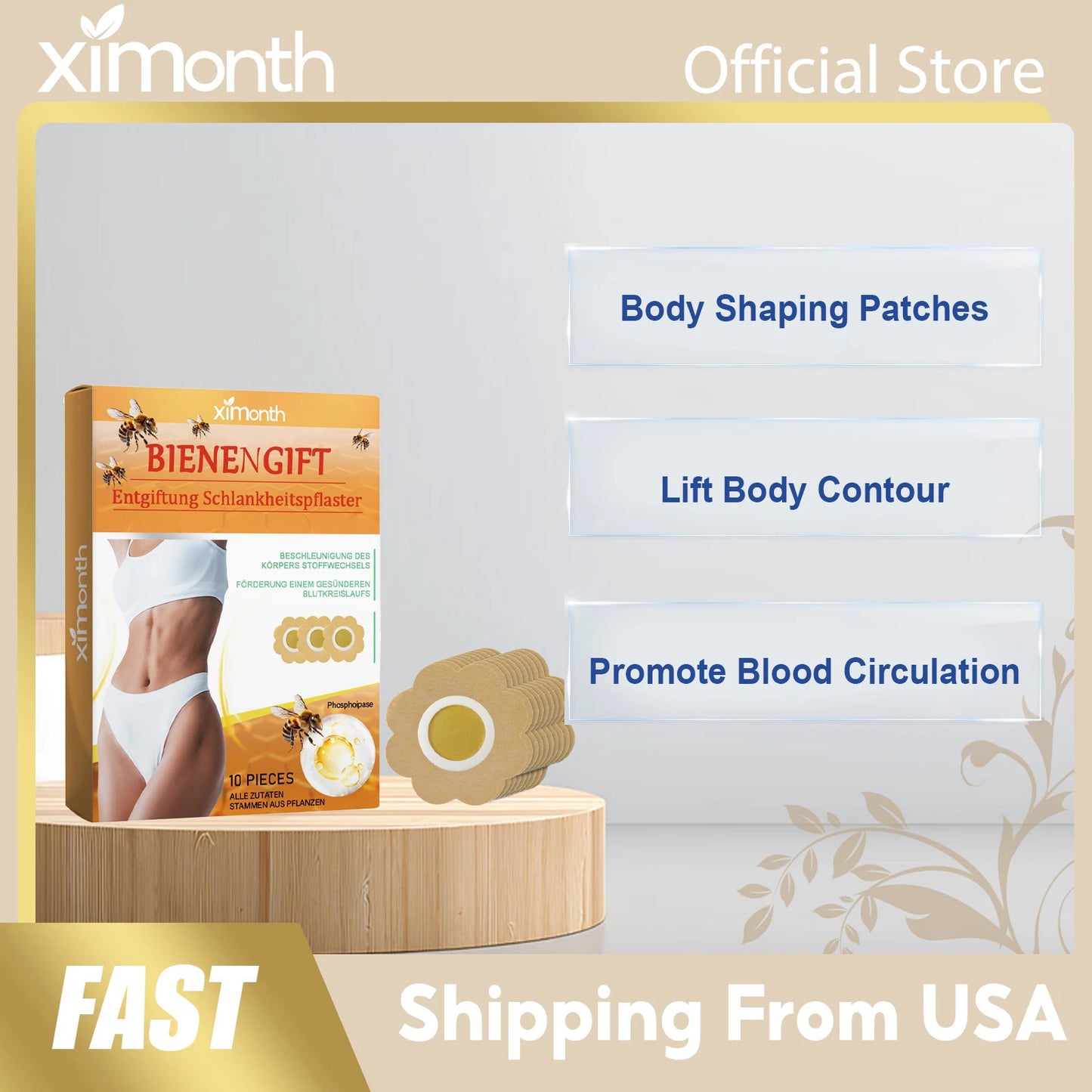 Bee Venom Body Shaping Patches Firm Sagging Skin Lift Contour Promote Blood Circulation Breathable Portable Body Firming Patch Mica.Wish_23Business