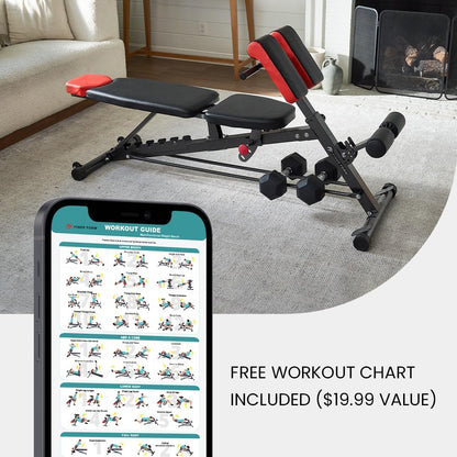 Multi-Functional FID Weight Bench for Comprehensive Full-Body Workouts – Includes Hyper Back Extension, Roman Chair, Adjustable Ab Sit-Up Bench, Incline/Decline Bench, and Flat Bench