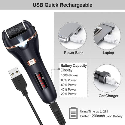 Rechargeable Electric Foot File and Callus Remover Kit with 3 Roller Heads and Dual Speed Settings for Effective Pedicure Care