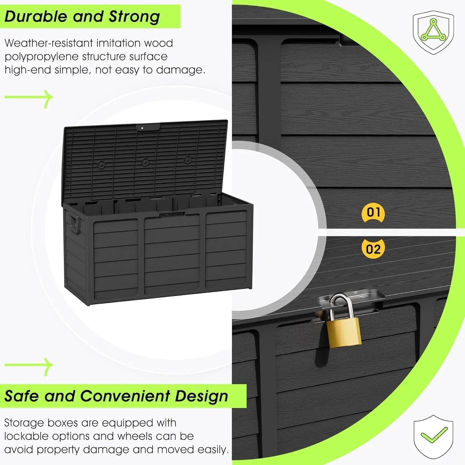 Intergreat 75 Gallon Outdoor Deck Storage Box - Heavy Duty Resin Container with Lockable Lid & Handles for Patio, Garden, Yard - Weatherproof (Black)