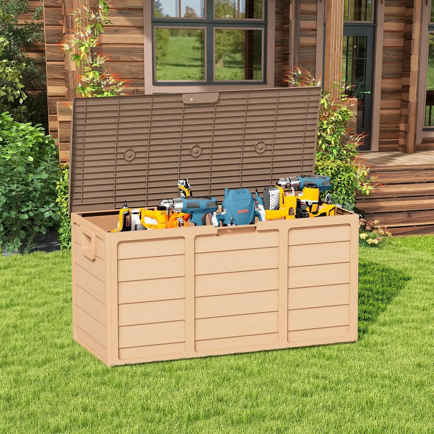 Intergreat 75 Gallon Outdoor Deck Storage Box - Heavy Duty Resin Container with Lockable Lid & Handles for Patio, Garden, Yard - Weatherproof (Black)