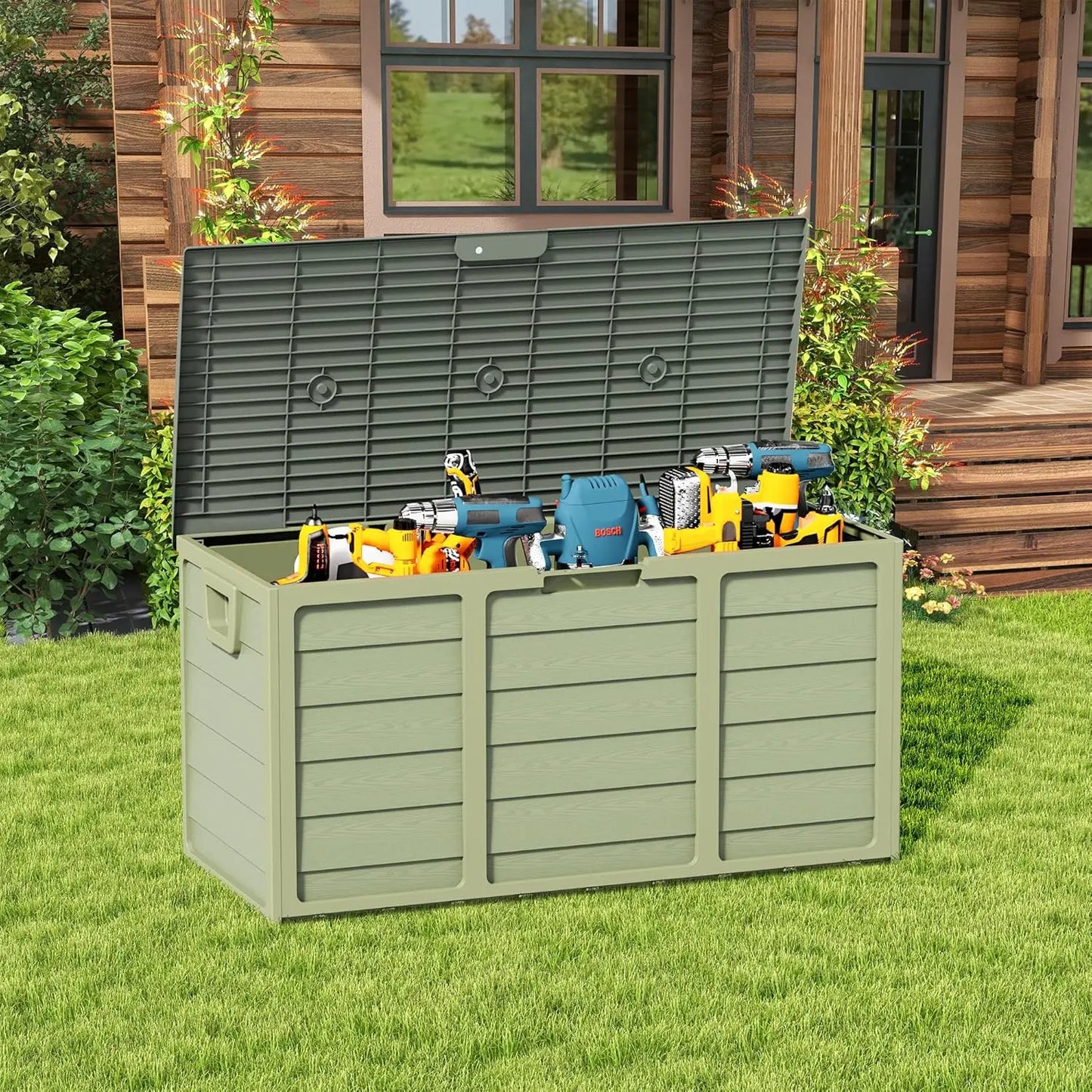 Intergreat 75 Gallon Outdoor Deck Storage Box - Heavy Duty Resin Container with Lockable Lid & Handles for Patio, Garden, Yard - Weatherproof (Black)
