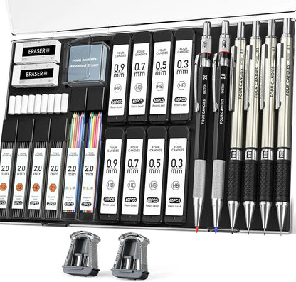 Four Candies 25PCS Art Mechanical Pencil Set with Case, 3PCS Metal Artist Lead Drafting Pencils 0.5, 0.7, 0.9 Mm & 3PCS 2Mm Holder (HB 2H 2B 4B Color) with 432PCS Graphite Lead Refills for Drawing Sketching Office School Supplies,Tiktokshopspringglowup