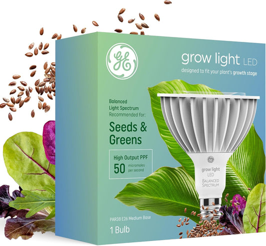 PAR38 LED Grow Light Bulb - Indoor Flood Light for Plants, Seeds, and Greens with Balanced Light Spectrum, 25,000 Hour Lifespan, 50 PPF, Single Pack (Packaging May Vary)