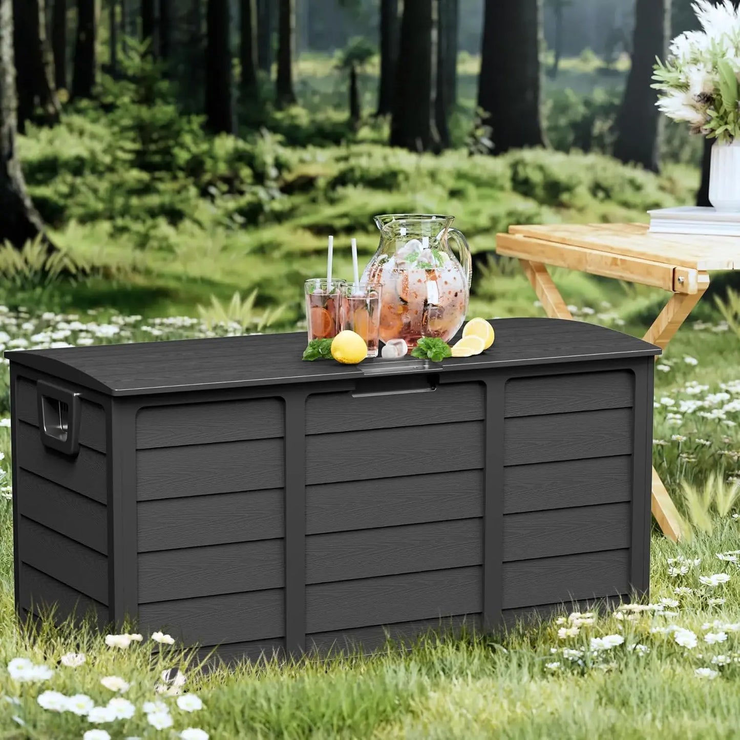 Intergreat 75 Gallon Outdoor Deck Storage Box - Heavy Duty Resin Container with Lockable Lid & Handles for Patio, Garden, Yard - Weatherproof (Black)