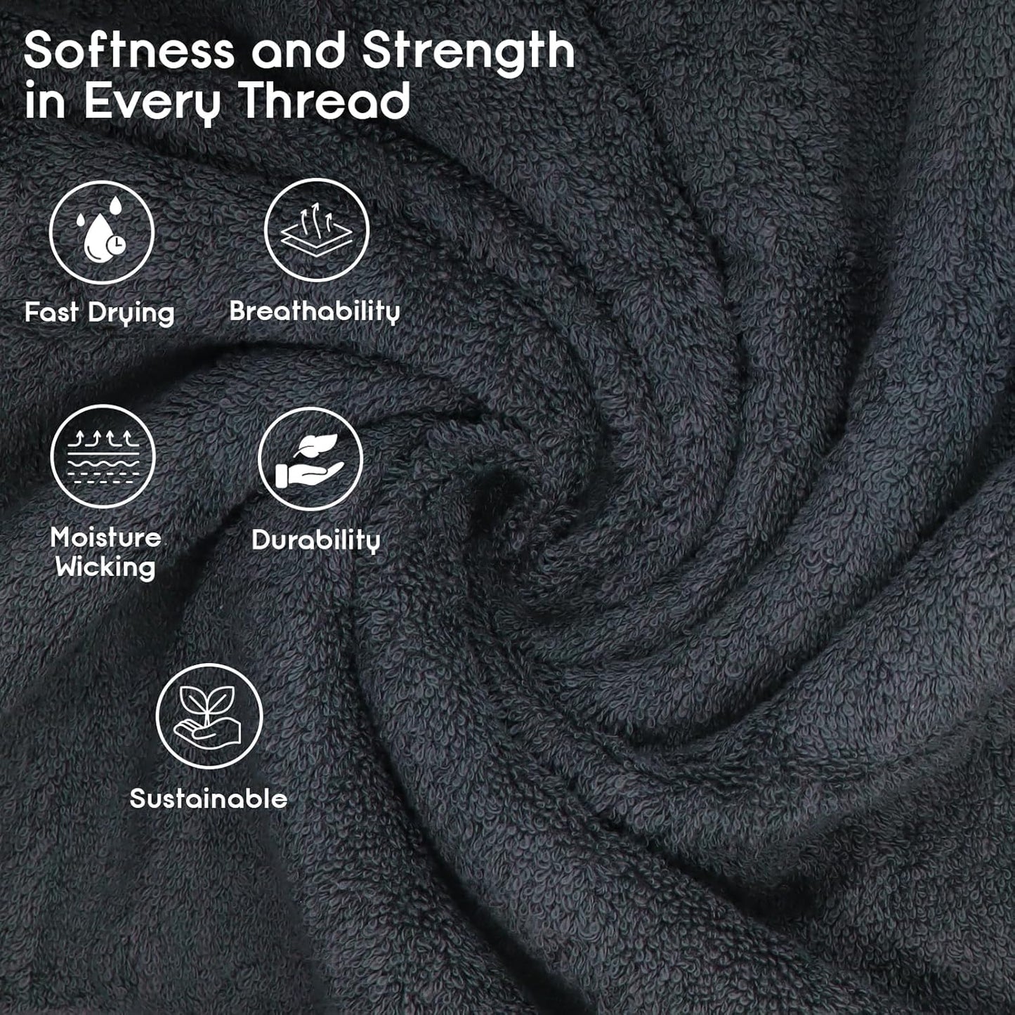 Premium 100% Cotton Bath Towels Set of 4, Large, Ultra-Soft, Highly Absorbent, Quick-Dry, Durable, Comfortable, Ideal for Home and Bathroom - Grey