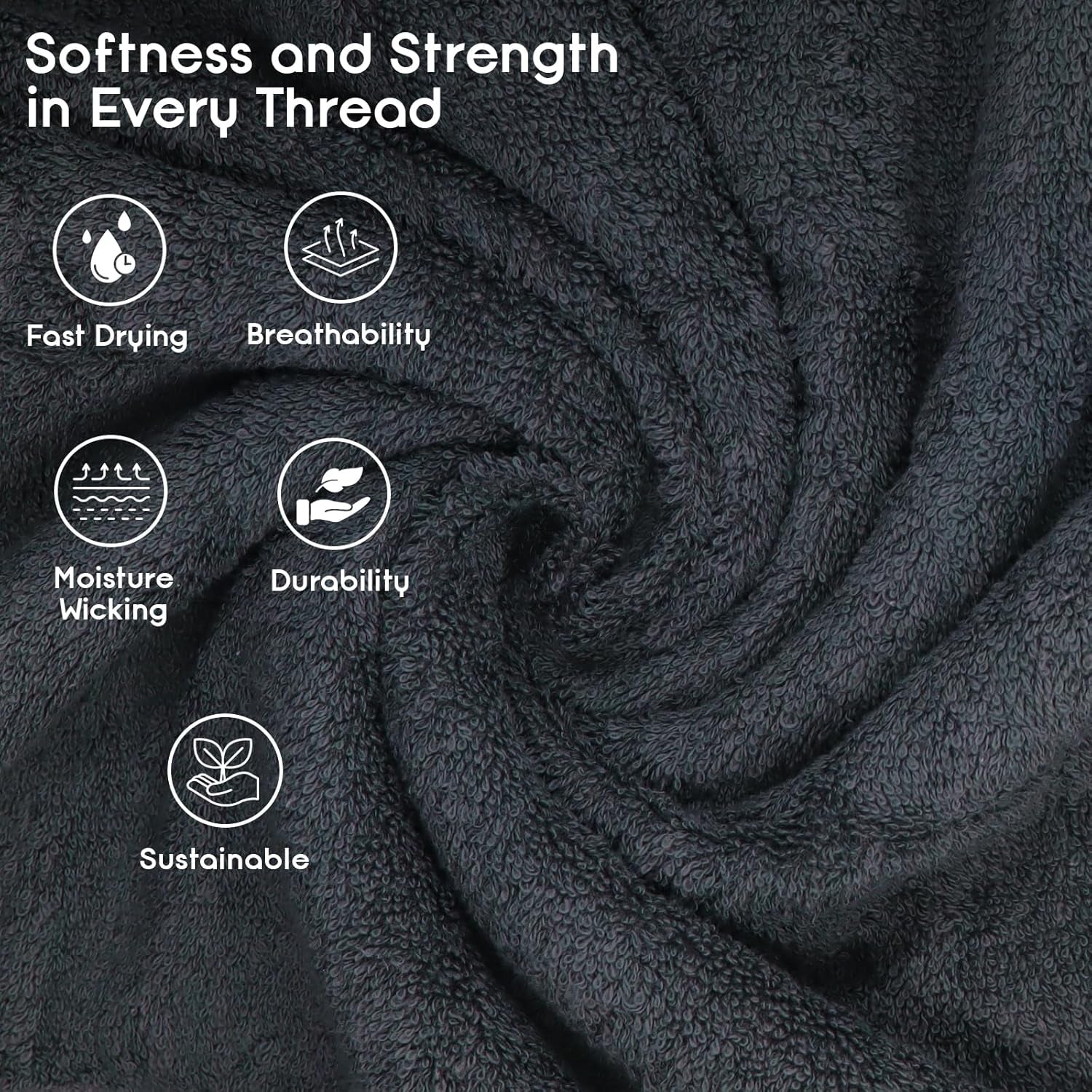 Premium 100% Cotton Bath Towels Set of 4, Large, Ultra-Soft, Highly Absorbent, Quick-Dry, Durable, Comfortable, Ideal for Home and Bathroom - Grey